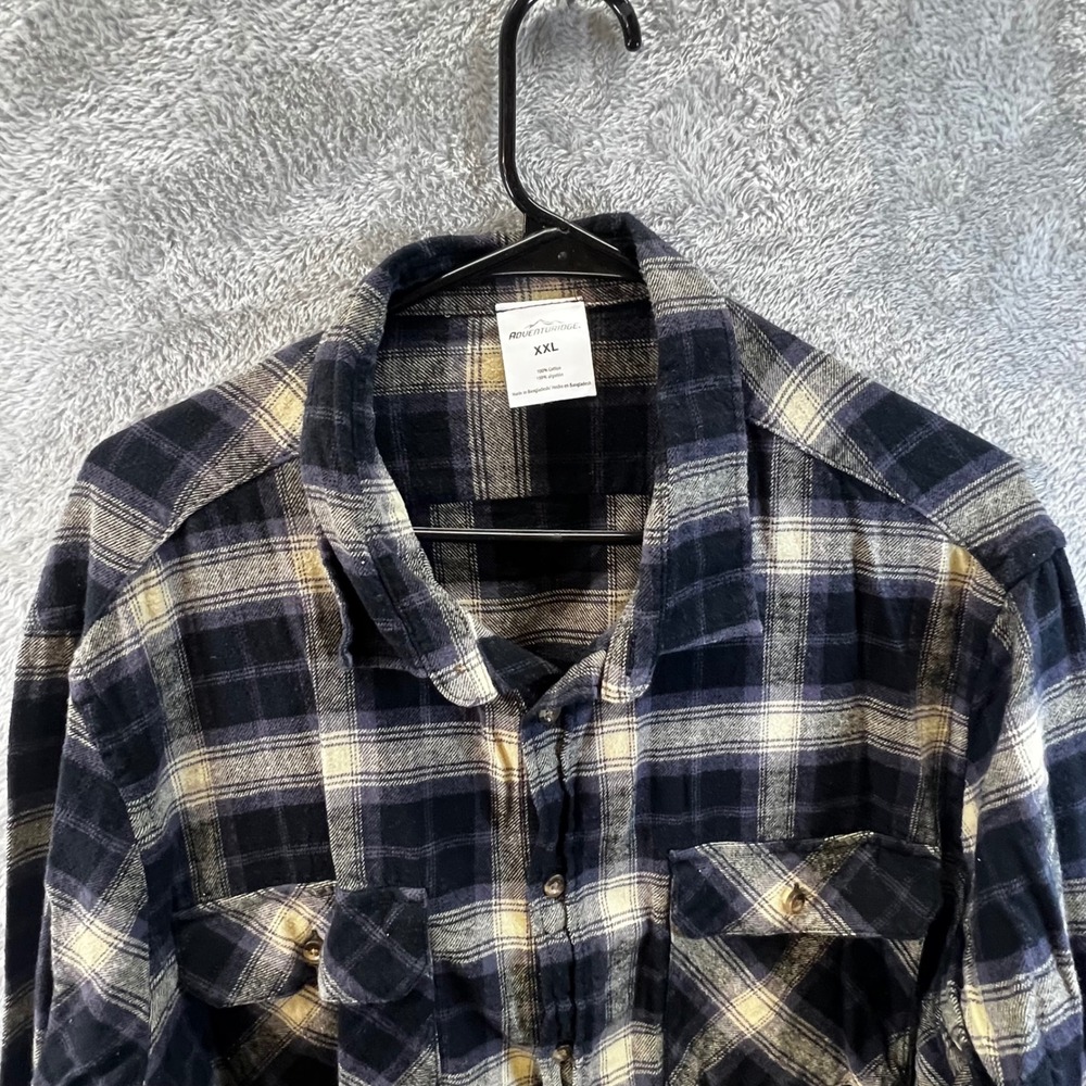 Adventuridge Mens XXL Flannel Shirt Navy Lavendar Plaid Lumberjack Gorpcore